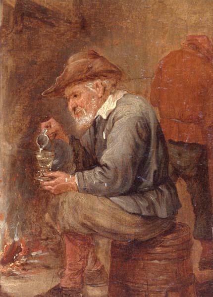 unknow artist An old man sitting by the fire,pouring with into a roemer